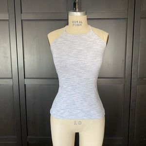 Lululemon High Neck Power Y Gray Striped Shirt